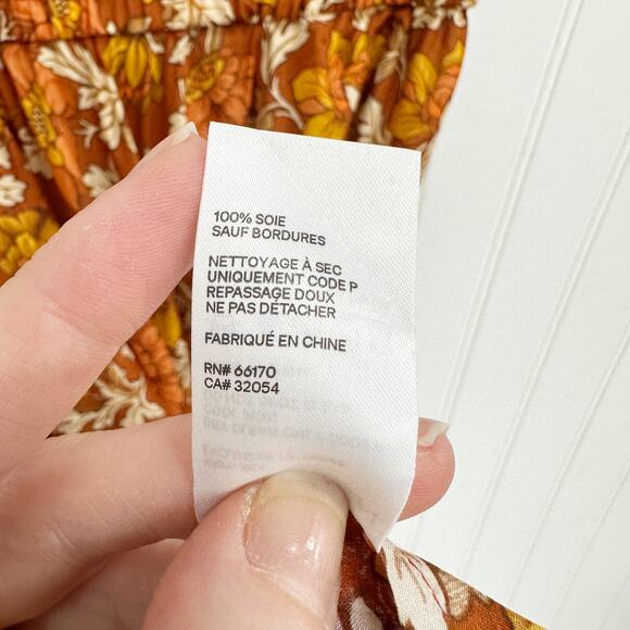 Zimmermann Andie Swing Gathered Floral Print Silk Midi Skirt Orange Beige Multi - Picture 12 of 14